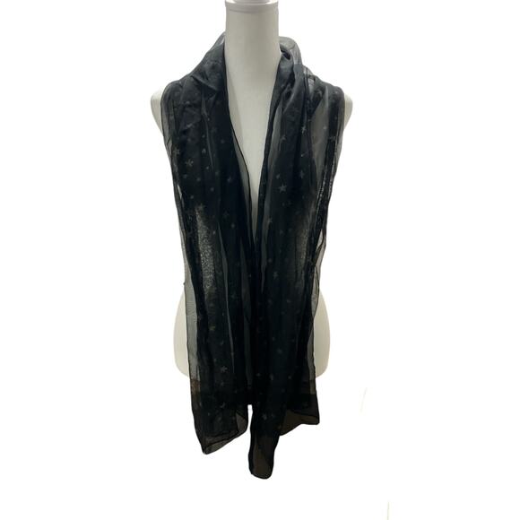Unbranded Scarf Sheer Black with Glittering Gold Stars - Picture 1 of 7
